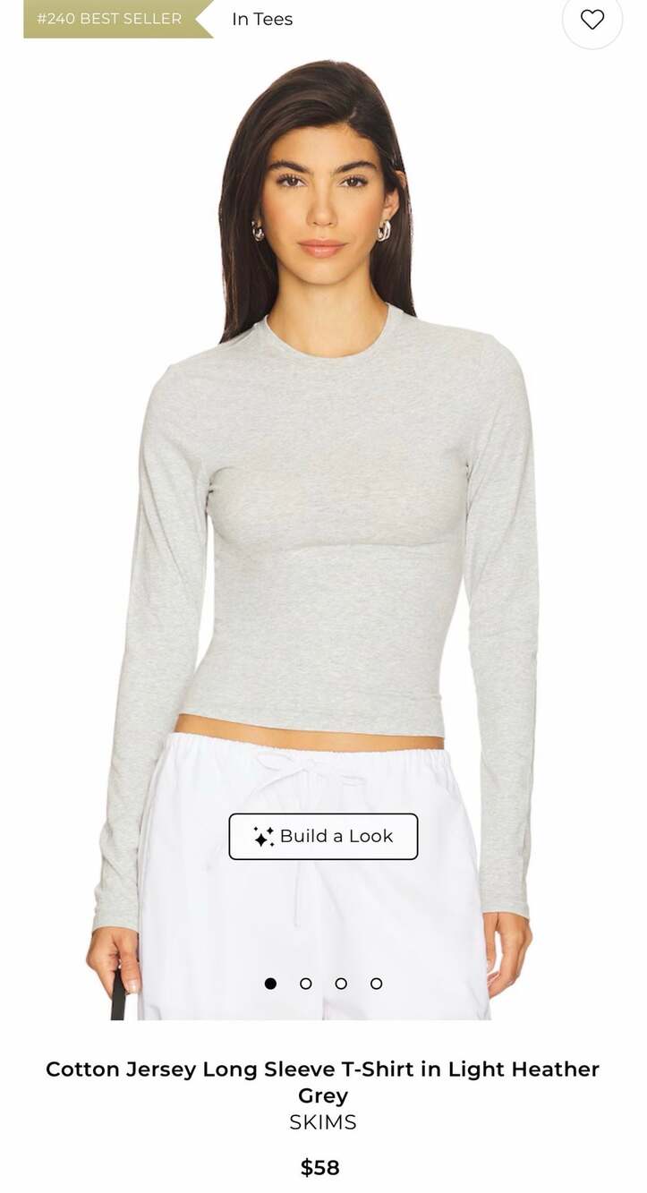 SKIMS Long Sleeve Crew Neck T-Shirt Heather Grey Size S